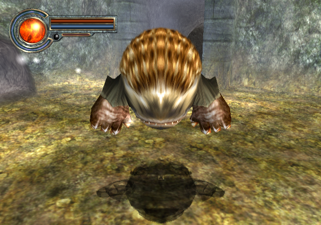 King's Field: The Ancient City (PlayStation 2) screenshot: Aww, this guy is kinda cute! I wish he'd stop leaping at my face...