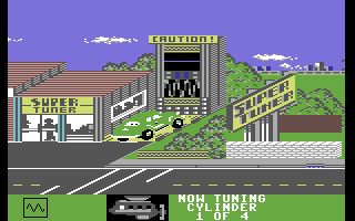 Hot Wheels (Commodore 64) screenshot: Have a tune up.