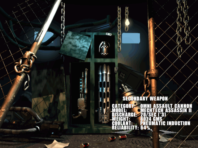 XS (DOS) screenshot: Weapon selection