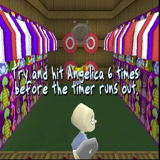 Rugrats: Search for Reptar (PlayStation) screenshot: This is a mini game within the tutorial, throwing pies at Angelica