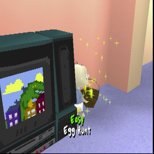 Rugrats: Search for Reptar (PlayStation) screenshot: In the game whenever there's a sparkly object it means there's a mini game available. These are graded by difficulty level
