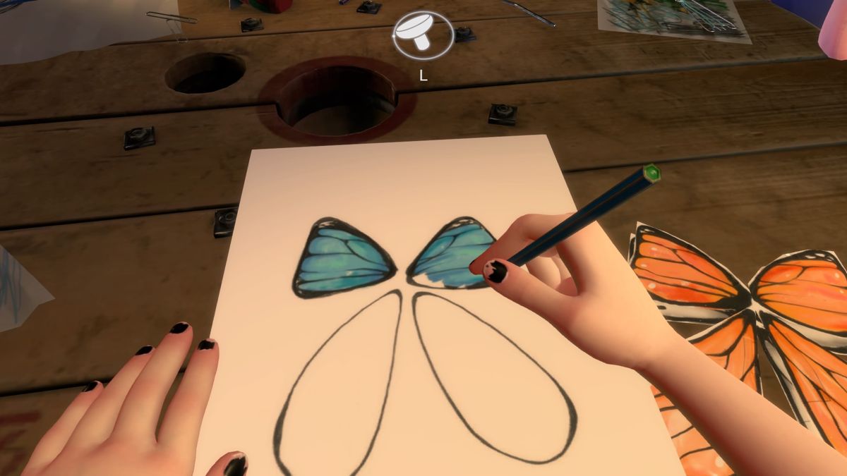 Blackwood Crossing (PlayStation 4) screenshot: Drawing a butterfly