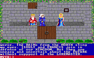 Loremaster (DOS) screenshot: Learning more about the game's story and overall goal