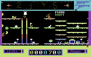 Jumpin' Jimmy (Commodore 64) screenshot: Which way now?