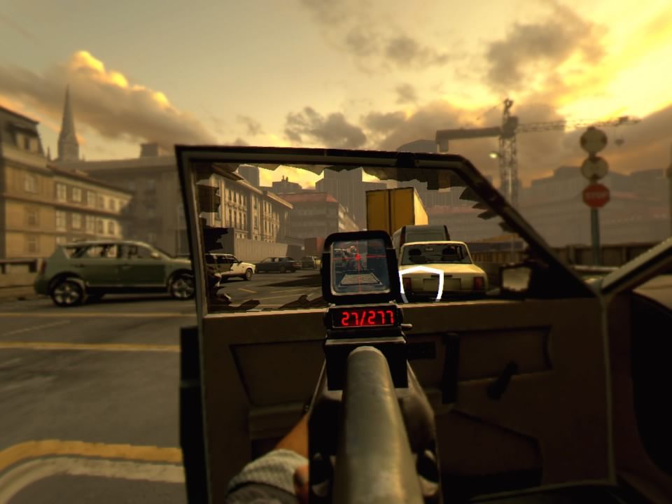 Bravo Team (PlayStation 4) screenshot: Car windows can be destroyed and fired through
