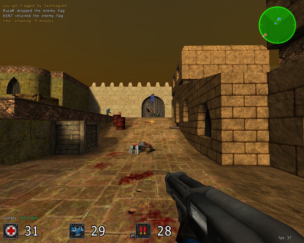 Cube 2: Sauerbraten (Windows) screenshot: A map based on Dust2 from Counter Strike