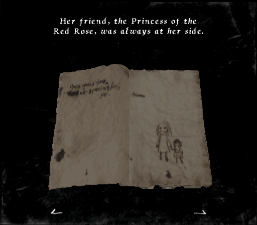 Rule of Rose (PlayStation 2) screenshot: Those "story books" are enigmatic short tales with strange childish art you'll collect along the way