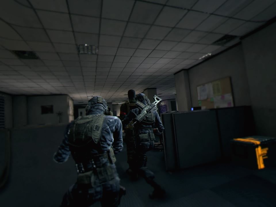 Bravo Team (PlayStation 4) screenshot: Stealth kill switches to 3rd-person and takes just enough time to make other soldiers see us and raise the alarm