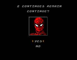 Spider-Man: Return of the Sinister Six (SEGA Master System) screenshot: Continue screen.