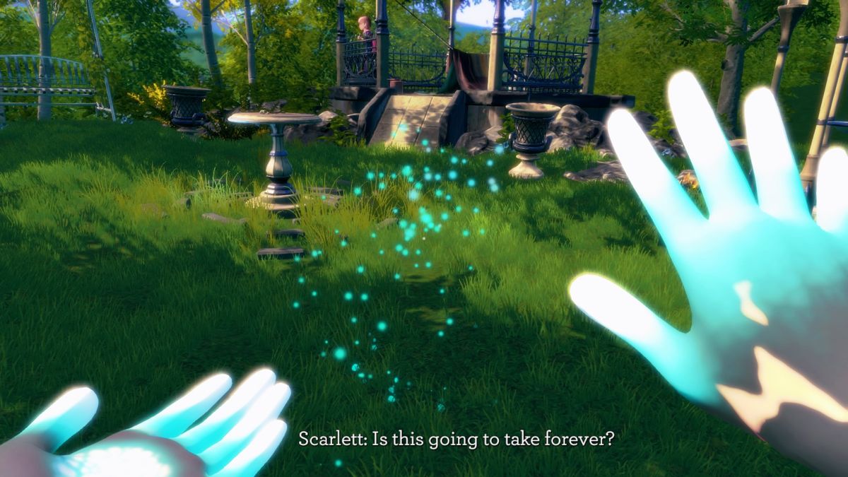 Blackwood Crossing (PlayStation 4) screenshot: Magically fixing broken things on the island