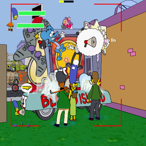 The Simpsons Game (PlayStation 2) screenshot: Marge orders Flanders and Apu to attack this advertisement!