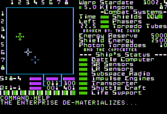Super Stellar Trek (Apple II) screenshot: The Enterprise Warps