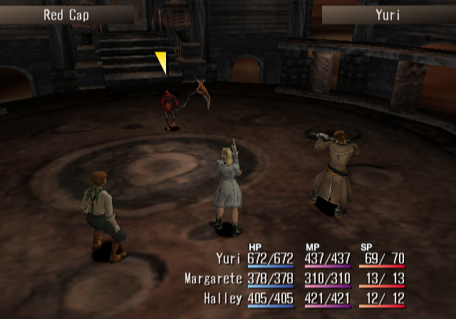 Shadow Hearts (PlayStation 2) screenshot: Despite its size and non-intimidating appearance, this is a pretty high-level monster