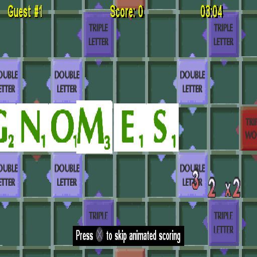 Scrabble (PlayStation) screenshot: The animated scoring feature, shown here, is optional and can be disabled