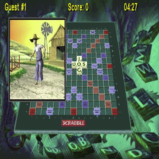 Scrabble (PlayStation) screenshot: There are ten levels of AI opponent. the lower levels are represented by a scarecrow. Each character has their own animation