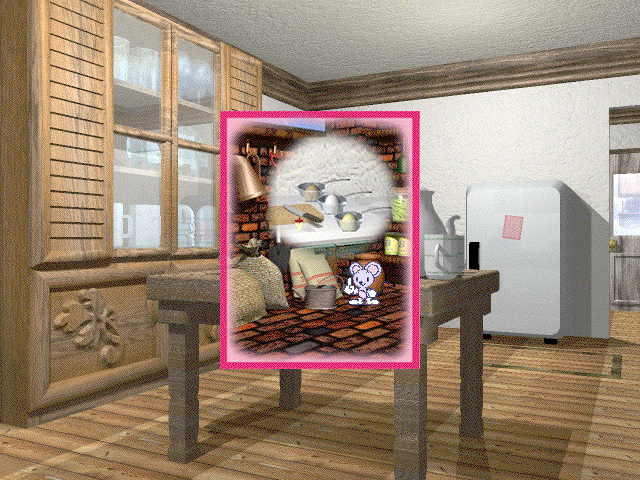 Small House (Macintosh) screenshot: There's a postcard on the fridge!