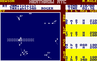 Heathrow International Air Traffic Control (Amstrad CPC) screenshot: Getting busy.