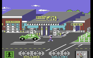 Hot Wheels (Commodore 64) screenshot: Time for gas and a tyre check.