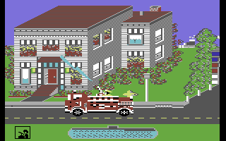 Hot Wheels (Commodore 64) screenshot: Attempting to put out a fire.