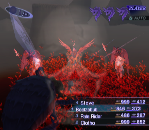 Shin Megami Tensei: Nocturne (PlayStation 2) screenshot: Whoa... Beelzebub is casting his devastating fly attack on poor enemies!