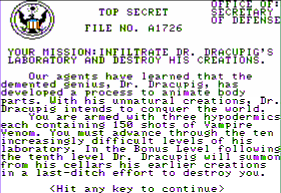 The Diabolical Plot of Doctor Dracupig (Apple II) screenshot: The Story