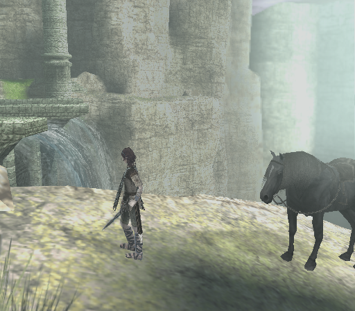 Shadow of the Colossus (PlayStation 2) screenshot: A peaceful scene near a waterfall