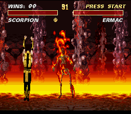 Ultimate Mortal Kombat 3 (SNES) screenshot: Ermac meets Scorpion's hell!