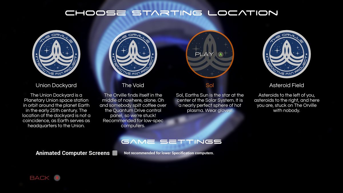 The Orville: Interactive Fan Experience (Windows) screenshot: There are four locations to visit