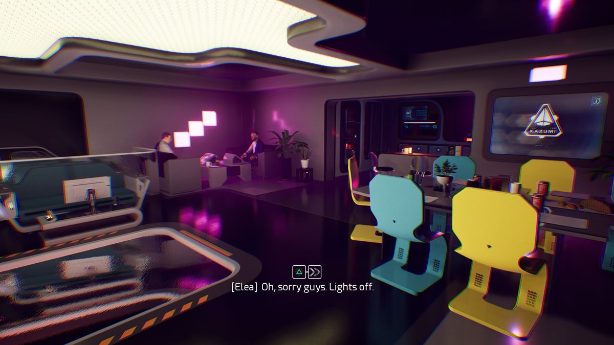 Elea: Episode 1 (PlayStation 4) screenshot: They don't like the lights in the bar, kills the mood I suppose