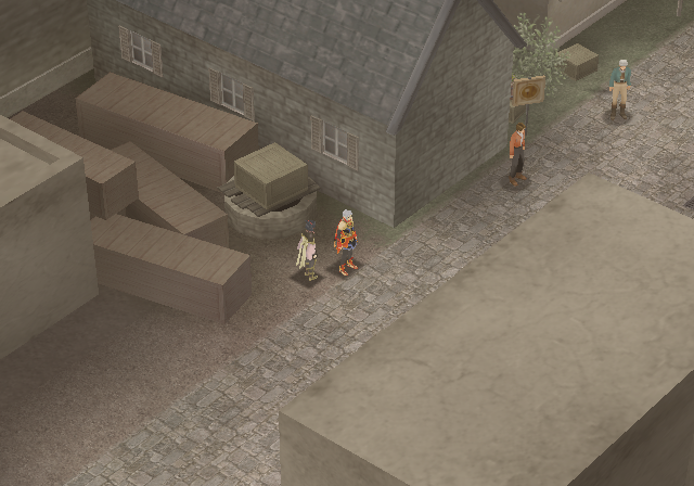 Suikoden V (PlayStation 2) screenshot: The grim town of Stormfist