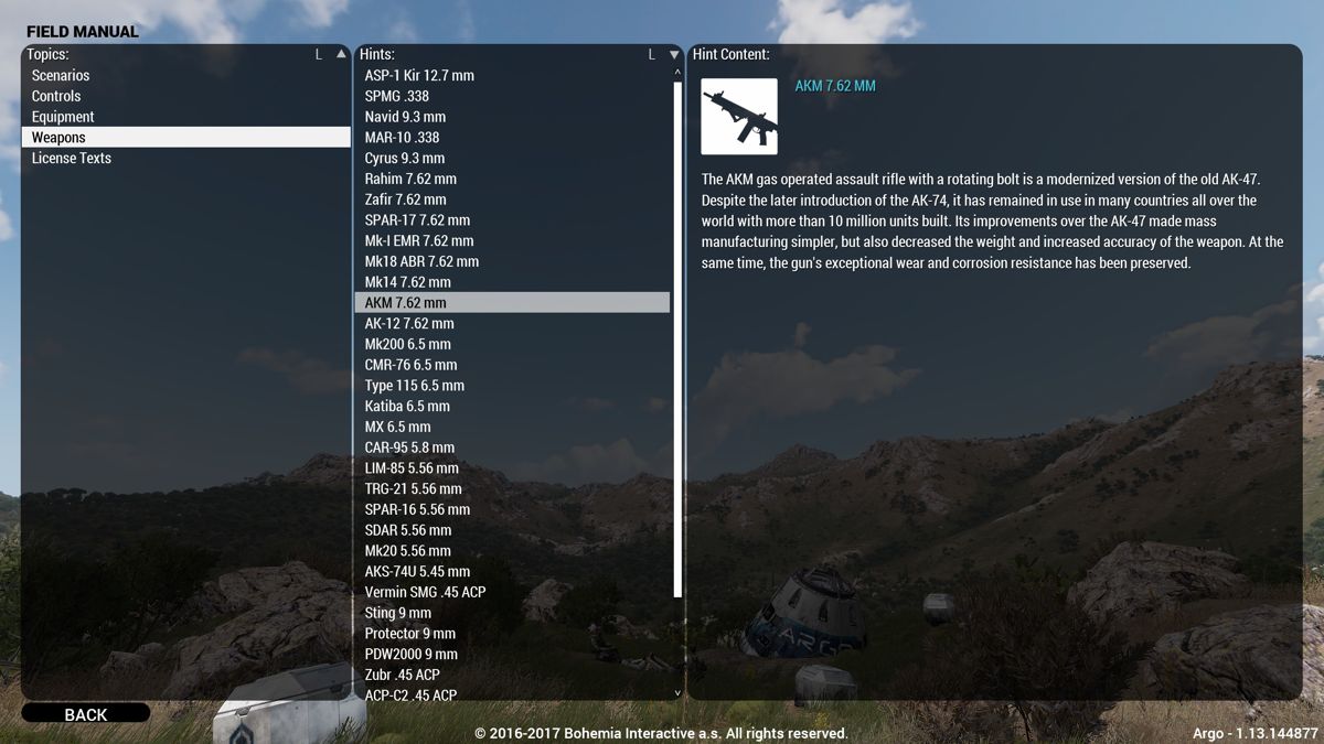 Argo (Windows) screenshot: There's an impressive arsenal available to choose from