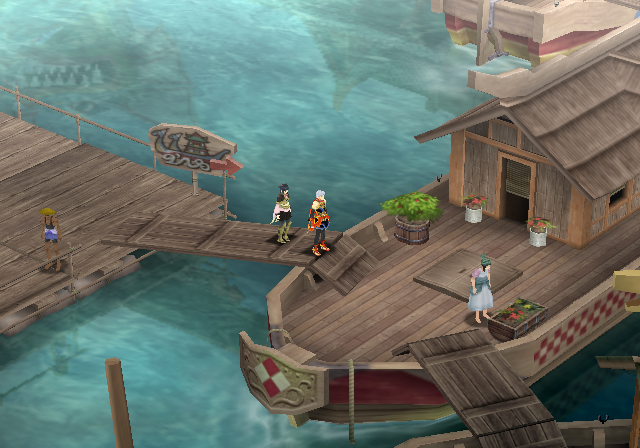 Suikoden V (PlayStation 2) screenshot: Raftfleet - a town composed out of boats!