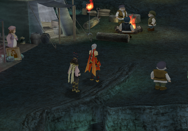 Suikoden V (PlayStation 2) screenshot: Moody zoomed-in scene at the Dwarf Camp