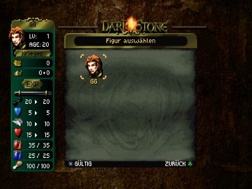 Darkstone (PlayStation) screenshot: Character selection