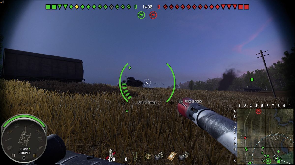 World of Tanks: Bonus German Tank! (PlayStation 4) screenshot: Aiming down the gun barrel