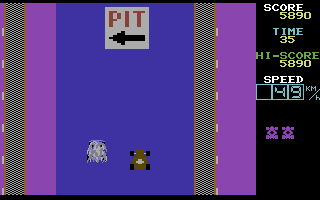 Lemans (Commodore 64) screenshot: You crashed, move into the pits.