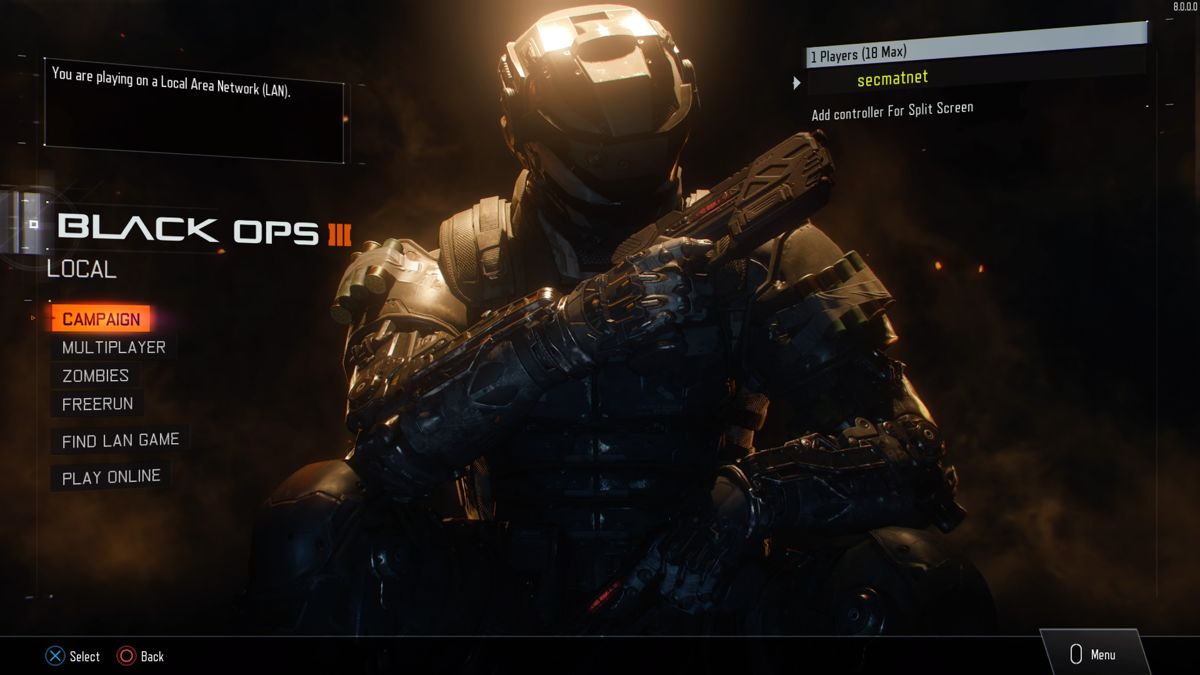 Call of Duty: Black Ops III (PlayStation 4) screenshot: Main menu