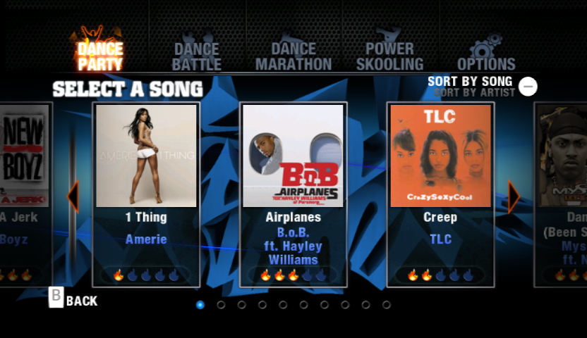 The Hip Hop Dance Experience (Wii) screenshot: Song select