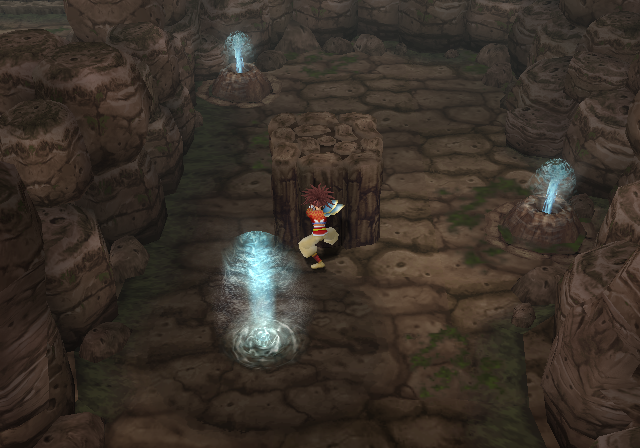 Tengai Makyō III: Namida (PlayStation 2) screenshot: One of the game's many interesting dungeons. Push those blocks to cover geysers and build bridges!