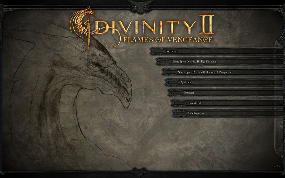Divinity II: Flames of Vengeance (Windows) screenshot: Main Menu