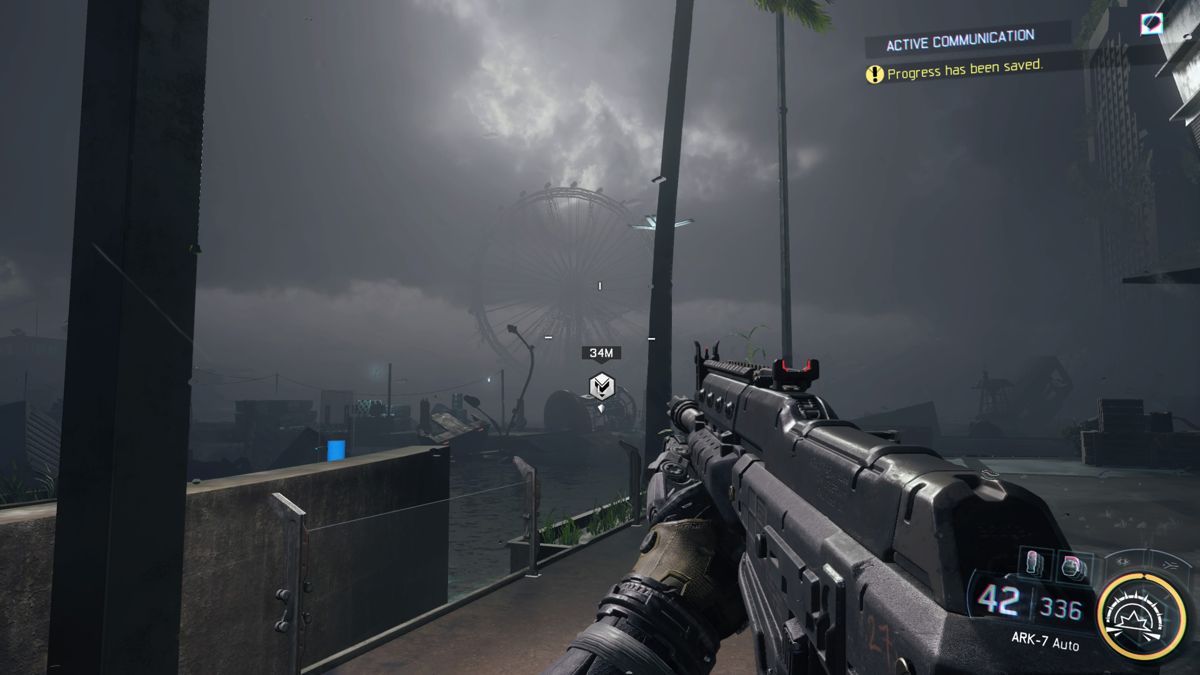 Call of Duty: Black Ops III (PlayStation 4) screenshot: The storm is about to level this entire place