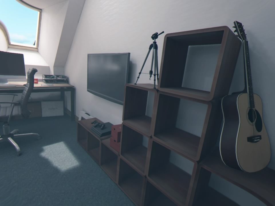 Focus on You (PlayStation 4) screenshot: Checking the room, there's a PS4 Pro on the shelves