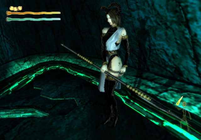 Shadow Tower: Abyss (PlayStation 2) screenshot: One of the game's few friendly characters. You wish she'd be even more friendly to you... but she disappears enigmatically