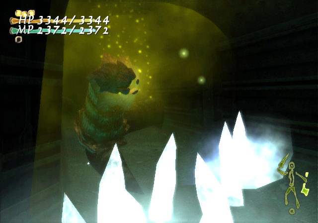 Shadow Tower: Abyss (PlayStation 2) screenshot: You should kill those foul-breathing things to clear the way. I try my brand new ice spell