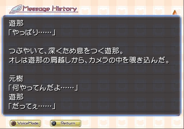 Close to: Inori no Oka (PlayStation 2) screenshot: Checking the message history log.