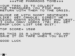Adventure Tape No. 1 (ZX81) screenshot: The Pharaohs Tomb: Story.