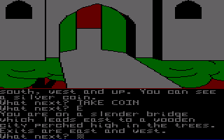 Emerald Isle (Amstrad CPC) screenshot: Outside a city in the trees.