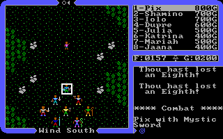 Ultima IV: Quest of the Avatar (DOS) screenshot: You've attacked an innocent child! That's it, you lose an eighth of your spiritual progress! Really!..