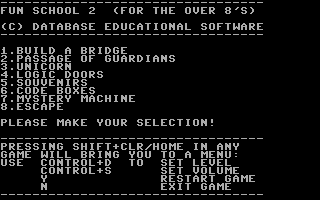 Fun School 2: For the Over-8s (Commodore 64) screenshot: Game Option Screen.