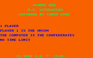 Johnny Reb (Amstrad CPC) screenshot: Title Screen and options.